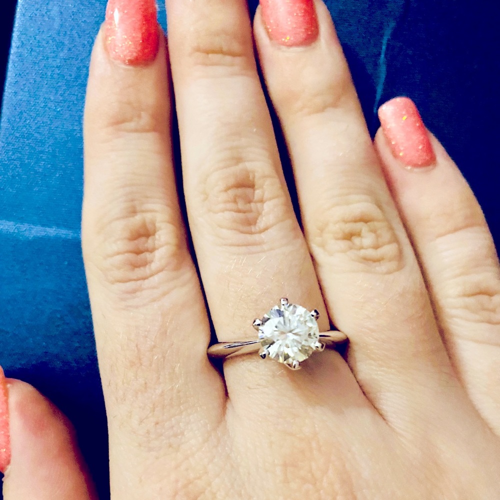 Six Prong 2 ct. Solitaire Moissanite Ring White Gold Plated over 925 Silver (J)